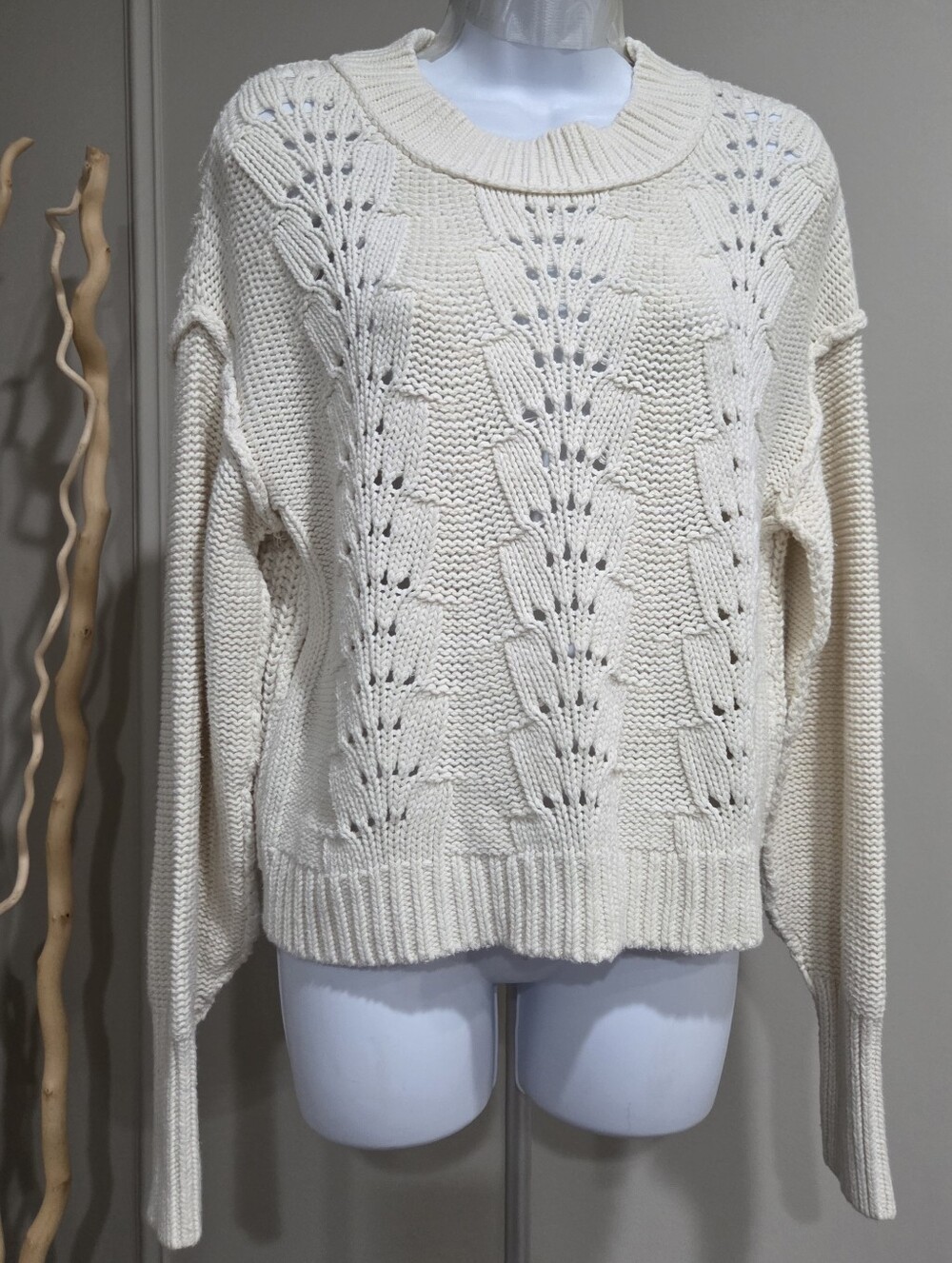 Free People Cream Open-Stitch Crewneck Sweater Sz.M